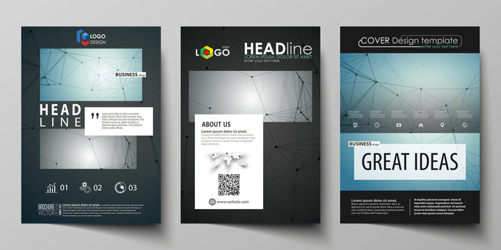 Business templates for brochure, magazine, flyer, booklet, report. Cover design template, vector layout in A4 size. Geometric background. Molecular structure. Scientific, medical, technology concept.