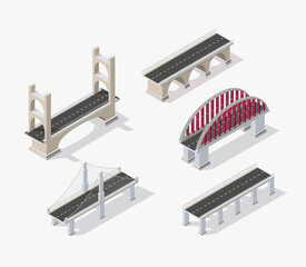 The bridge skyway of urban infrastructure is isometric for games, applications of inspiration and creativity. City transport organization objects in 3D dimensional form - obrazy, fototapety, plakaty