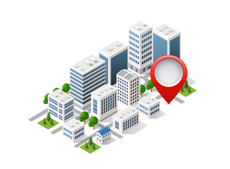 Navigation city map signpost pin in isometric view
