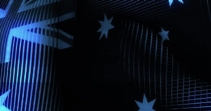 Futuristic Glitching Australia flag waving in computer technology ominous environment