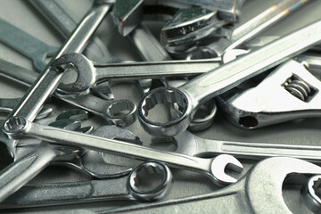 Setting of tools for car repair, closeup