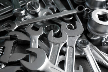 Setting of tools for car repair, closeup