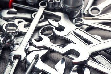 Setting of tools for car repair, closeup
