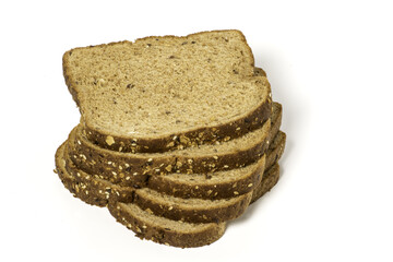 Whole grain bread slices in white background