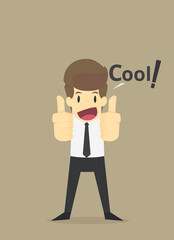 Businessman lifting his two thumbs up, saying cool