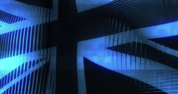 Futuristic Glitching UK United Kingdom flag waving in computer technology ominous environment