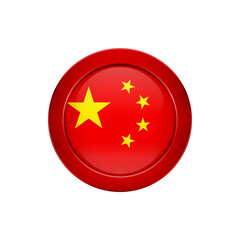 Chinese flag on the round button, vector illustration