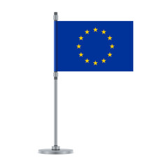 European Union flag on the metallic pole, vector illustration