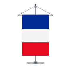French flag on the cross metallic pole, vector illustration