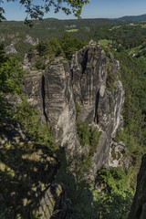Fototapeta premium Big rocks near Bastei bridge in valley of river Elbe