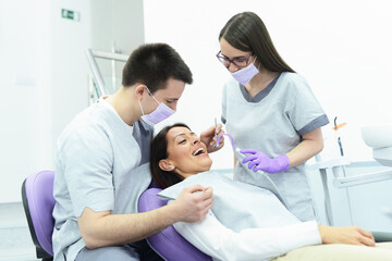 A woman in a dentist chair