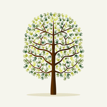 Green hand print tree environment illustration