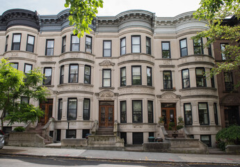 Fototapeta na wymiar Views of classic brownstone homes & exteriors in the Park Slope neighborhood of Brooklyn