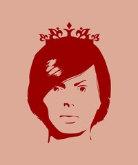 Front view silhouette of a princess or queen. Vector Illustration. Cute adolescent girl portrait. Fashion branding emblem