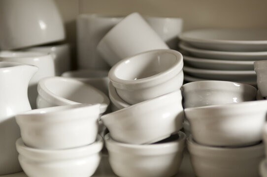 Stacks of Clean and Empty Dipping Bowls or Ramekin