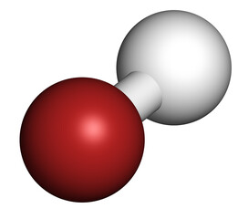 Hydroxide anion, chemical structure. 3D rendering. Atoms are represented as spheres with conventional color coding: hydrogen (white), oxygen (red).