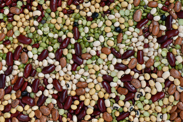 Multicolor dired legumes for background, Different dry bean for eating healthy
