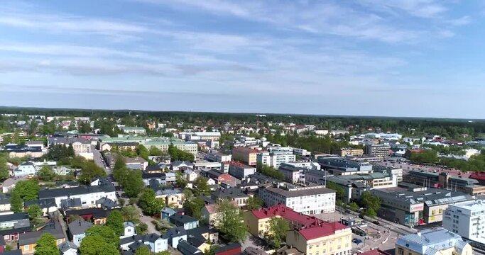 Porvoo city, Cinema 4k 180 degree aerial view of porvoonjoki, porvoo cityscape and old town Borg&aring;, Uusimaa, Finland