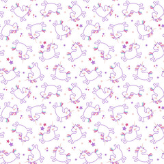 Seamless pattern with cute unicorns and stars on white background