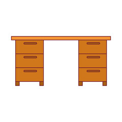 colorful graphic of wooden office desk with dark red line contour vector illustration