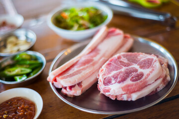 Grilled pork barbecue korean style in restaurant