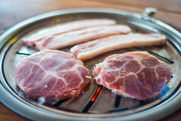 Grilled pork barbecue korean style in restaurant