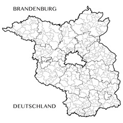 Obraz premium Detailed map of the State of Brandenburg (Germany) with borders of municipalities, municipalities associations, districts, and state. Vector illustration