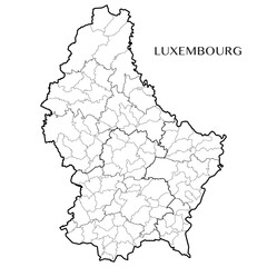 Detailed map of the Grand Duchy of Luxembourg with borders of municipalities, subdistricts, the former districts, and of the country. Vector illustration