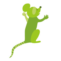 Mouse character with arms raised, back view