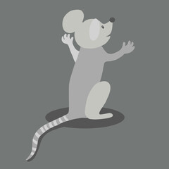 Mouse character with arms raised, back view