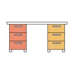 silhouette color sections of wooden office desk vector illustration