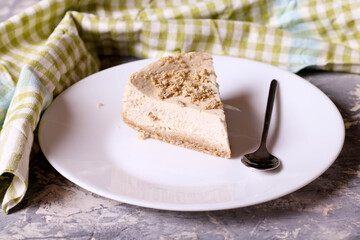 Slice of Plain New York Cheesecake on white plate