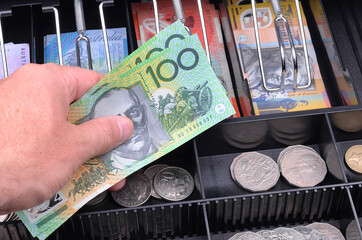 Australian Money in a Cash Register