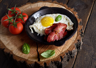 Fried eggs and fried bacon