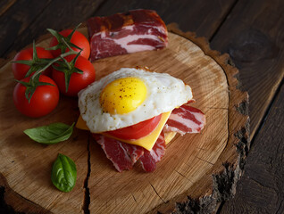 Fried eggs and fried bacon