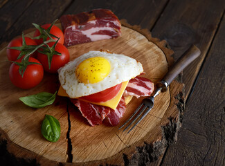 Fried eggs and fried bacon