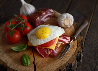 Fried eggs and fried bacon