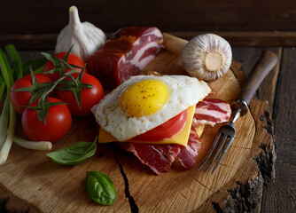 Fried eggs and fried bacon