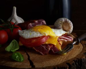 Fried eggs and fried bacon