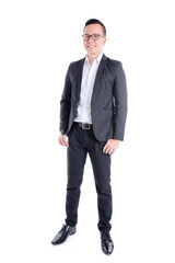 Young asian businessman smiling over white background
