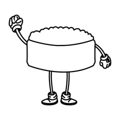 sushi food japanese cartoon character outline vector illustration