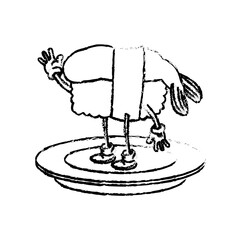 cartoon sushi with plate oriental food traditional dinner vector illustration