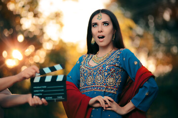 Surprised Bollywood Actress Wearing an Indian Outfit and Jewelry 
