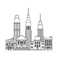 city buildings and skyscrapers of urban skyline business apartment commercial vector illustration