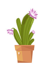 Cute potted cactus isolated icon. Plants indoor room, houseplant, floral interior decoration design element vector illustration.