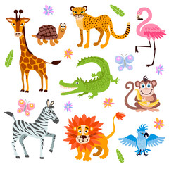 Cute jungle and safari animals vector set for kids book