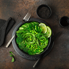 fresh green avocado salad, vegan detox lunch bowl.