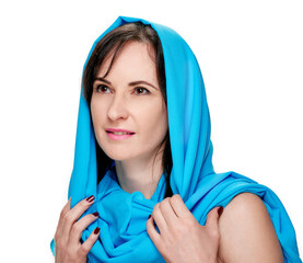 Woman in blue shawl