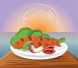 delicious grilled fish menu restaurant vector illustration