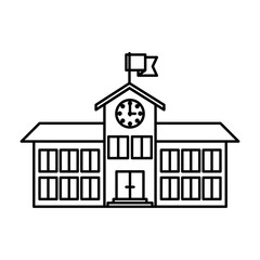 sketch silhouette image high school structure with clock and flag vector illustration